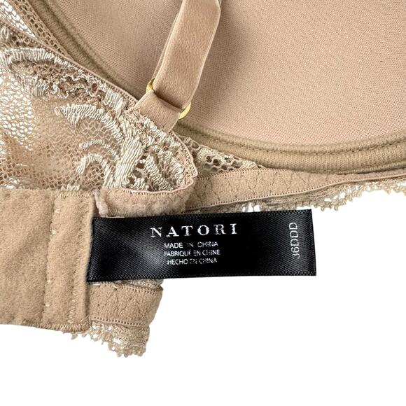 Natori Tan Beige Lace Mesh Adjustable Strap V-Neck Plunge Lined Lingerie Bra - Picture 5 of 6